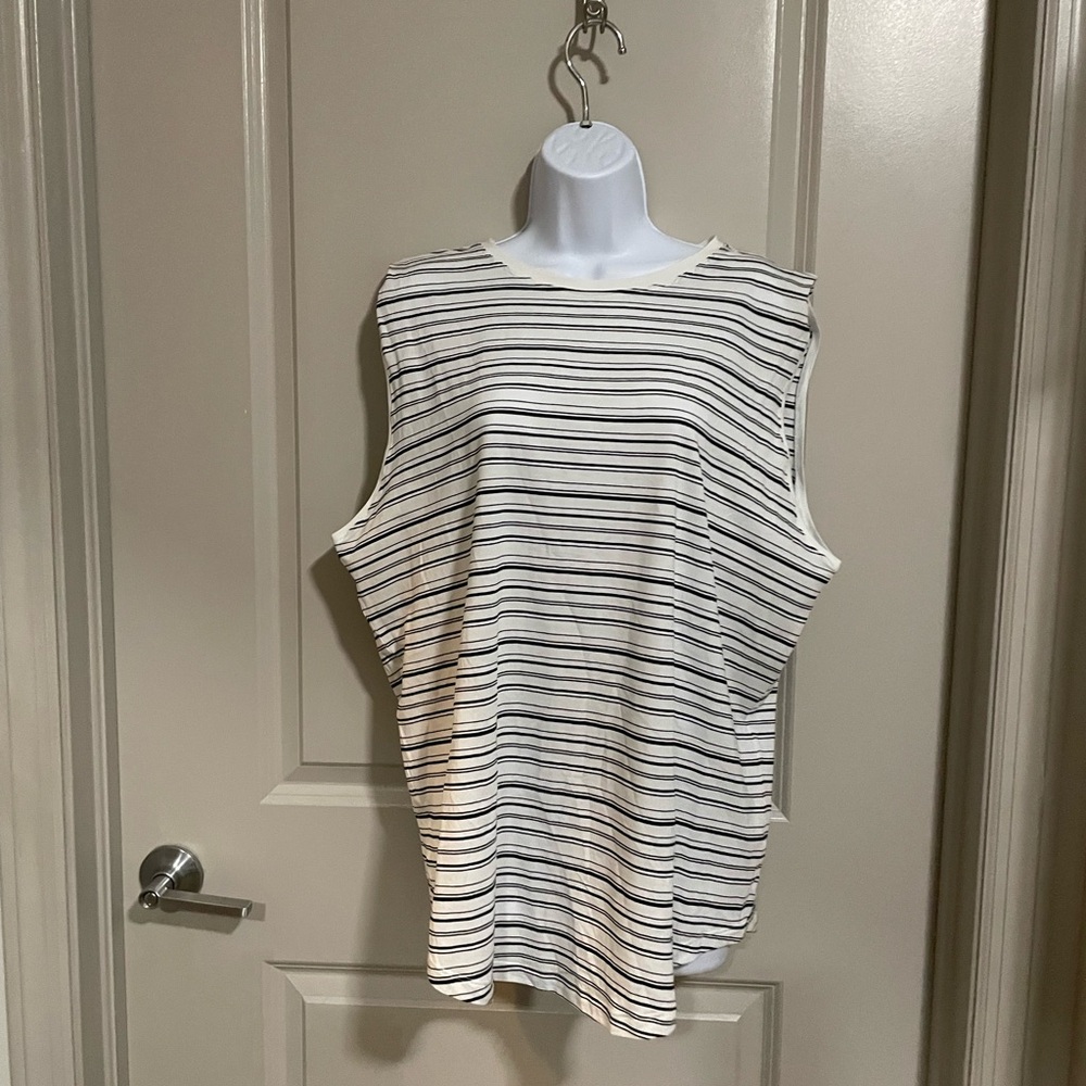 Lululemon Athletica Black and White Striped Muscle Tee